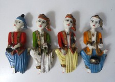 statuettes ethnique Birmanie musiciens Myanmar en bois sculpté Folk Art vintage