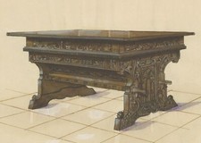 Ecole Italienne Table XVIe siècle Dessin Design Encre Ameublement Vreler C1930