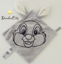 5403🌟EXCELLENT ETAT Doudou Plat Mouchoir Panpan Thumper Bambi Disney Baby Gris