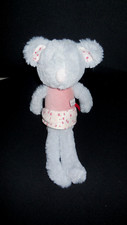 doudou peluche souris grise robe rose fleurs SUCRE D'ORGE