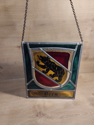 Vintage vitrail peint ours - vintage,