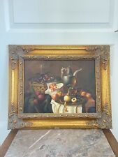 Ancien Tableau Reproduction Chromo Impression Bois Cadre Doré Bois Nature Morte