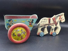 JOUET ANCIEN  BOIS  TOLE  CHEVAL CHARETTE  DISNEY  ANNEES 50