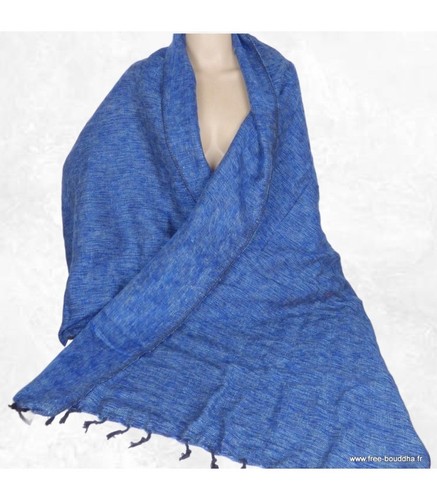 Châle laine yak bleu - de,