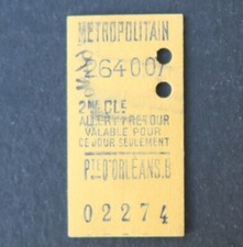 Ancien ticket Paris Métro 1930 PORTE ORLEANS Métropolitain Railway Tickets 11