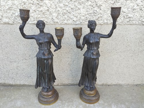 Paire bougeoirs bronze - paire,