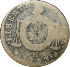 O8571 Rare Convention 1/2 sol balances 1793 H La Rochelle ->Make offer