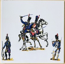 Carreau de faïence Gien contemporain vintage Soldats D’Empire 15 x 15 cm