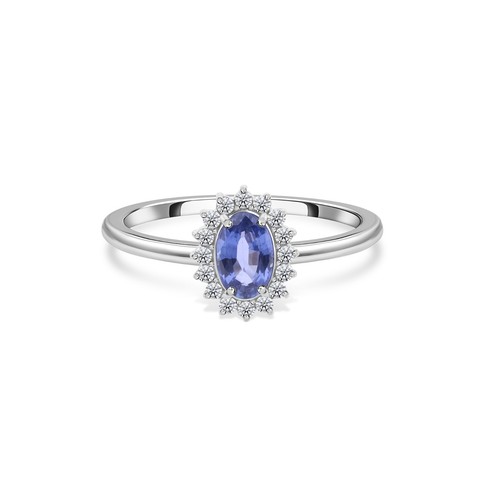 Bague halo ovale saphir - , bleu