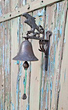 Rare Ancienne Cloche porte d'entrée sonnaille décor dauphins sur les vagues