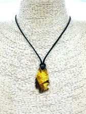 PENDENTIF AMBRE cadeau sculpté poisson perle baltique cordon noir bijoux unis...