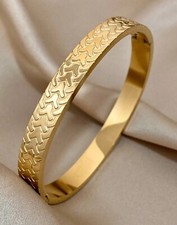 Bracelet En Acier Inoxydable Bijoux Femme Jonc Doré Or Jaune Simple Uni