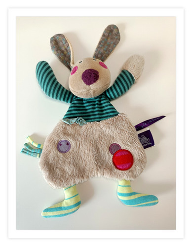 Doudou lapin chien beige bleu - beige,