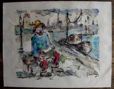 Albert Vagh Weinmann grande gouache sur papier marine