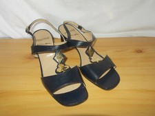 Chaussure escarpin sandales talon HEYRAUD 39 tout cuir bleu carreau trèfle métal