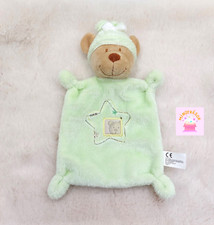 Doudou plat ours beige vert pastel Nicotoy Simba brodé étoile bonnet