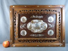 Plateau Indochine en Bois ajouré et Marqueterie de Nacre fin 19e siècle
