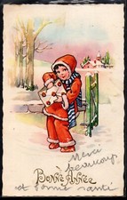 BN180 New Year Cute GIRL dressed as SANTA CLAUS LETTER SNOW