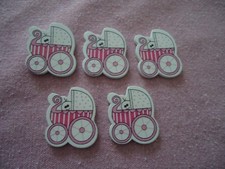 LOT de 5 embellissements thème LANDAUS - tons ROSES - mdf peint - hauteur 3,5 cm