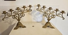 PAIRE DE BOUGEOIRS XXe RELIGIEUX RAMPES AUTEL CUIVRE LAITON BRONZE 5 LUMIÈRES