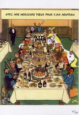 TINTIN CARTE DE VOEUX LE DINER DES AUTEURS DU JOURNAL CAVIARDÉ 2002 30 ex. n°tés