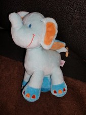 Doudou peluche éléphant bleu orange POMMETTE 22cm (2 dispo)