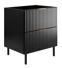 Meuble sous-lavabo sur pied FLOW 60 cm façade rainurée noir avec plateau