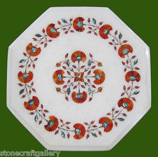 12 " Marbre Coin Table Top Incrustation Art Main Demi Précieux Pierres Travail