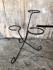 Ancien Porte Plantes 3 Pots Fer Forgé Noir Vintage #A348