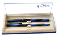 Set Waterman Stylo Plume et Bille Bleu Noir Vintage avec Boîte d’Origine Rare