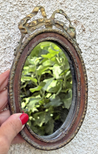 Ancien miroir ovale bois et - ancien,