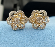14K or Jaune Style Fleur Boucles D'Oreille 0.32 Carats H/SI1 Naturel Diamants