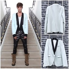 UltraRare & Great Balmain SS12 Campaign Ad Mint Silk Collar Wool Tuxedo Blazer 