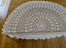 Nappe blanche ronde ancienne crochet, fait main, 168 cm de diamètre, TBE