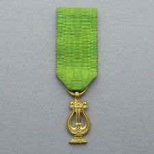 French Medal, Lyre, Fanfare, Band, Contest, Music. Art Nouveau. Pendant. Ribbon
