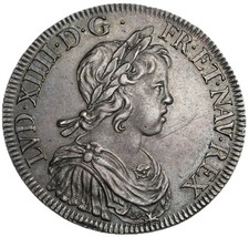Louis XIV Magnifique Ecu à la mèche courte 1644 Paris de Flan large Superbe rare
