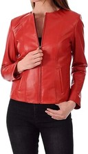 Veste en cuir rouge pour femme