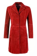 Femme Rouge Daim Manteau Pure
