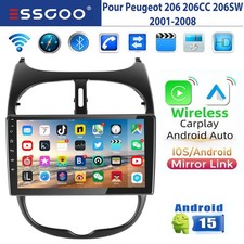 Android 15 Autoradio Carplay GPS WIFI BT FM Pour Peugeot 206 206CC SW 2001-2008