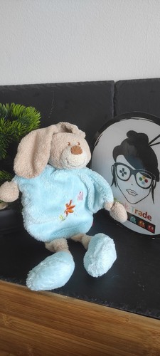 Doudou lapin plat bleu