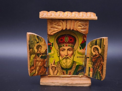 Ancien triptyque grec bois - ancien, en