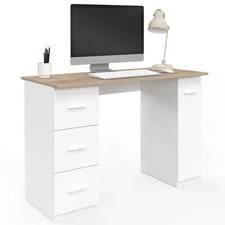 Bureau droit MAE 3 tiroirs et porte placard blanc et bois