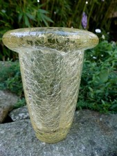 Vase corolle Art Déco DAUM Pierre d'Avens Bohême Murano verre jaune craquelé