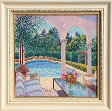 Diane Monet, Printemps Au Bord De La Piscine, Huile Sur Toile, Signé