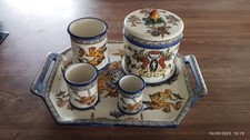 Service à fumeur faience gien 1875s Décors Italien (gien faience smoker set)