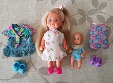 Poupée vintage Evi Love de Simba + son petit frère + vêtements (Barbie Shelly)