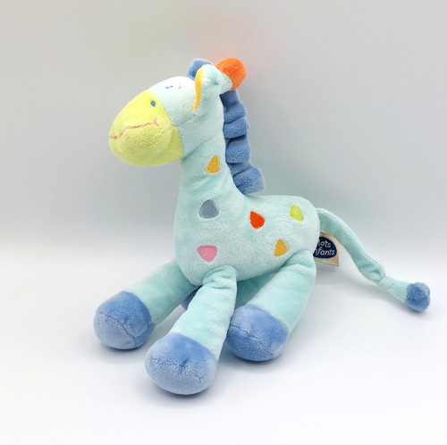 Peluche doudou girafe bleu