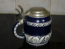 ANCIENNE CHOPE A BIERE EN GRES D'ALSACE CERAMIQUE SIGNEE DECOR STYLISE