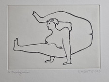 Estampe originale signée Claude Lhoste, nu stylisé, 38 x 28 cm LHOSTE003