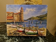 Ancienne Peinture Huile Sur Toile Représentant Une Marine, Port De Collioure